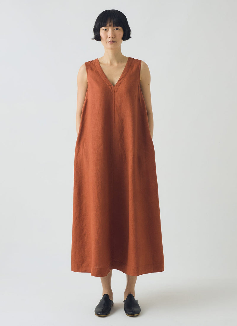 Garment Dyed Linen Sleeveless Dress | Burnt Sienna