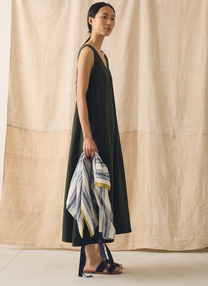 Garment Dyed Linen Sleeveless Dress | Dark Olive