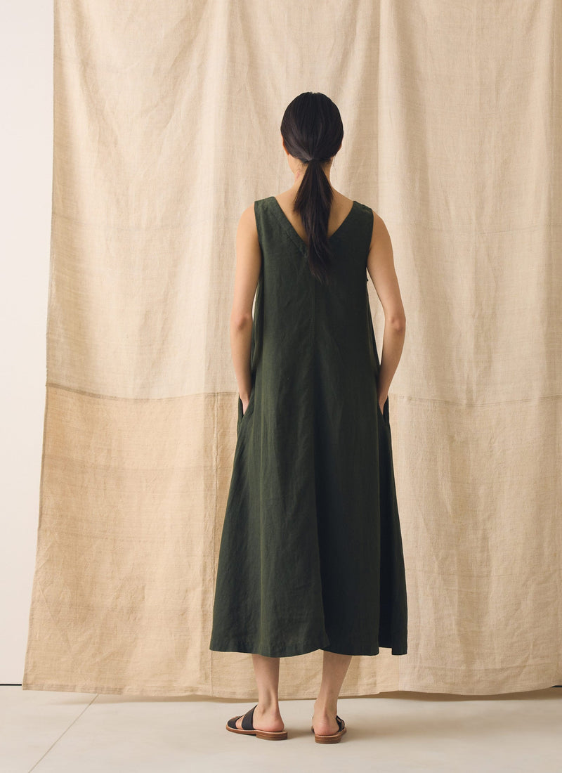 Garment Dyed Linen Sleeveless Dress | Dark Olive Garment Dyed Linen Sleeveless Dress | Dark Olive