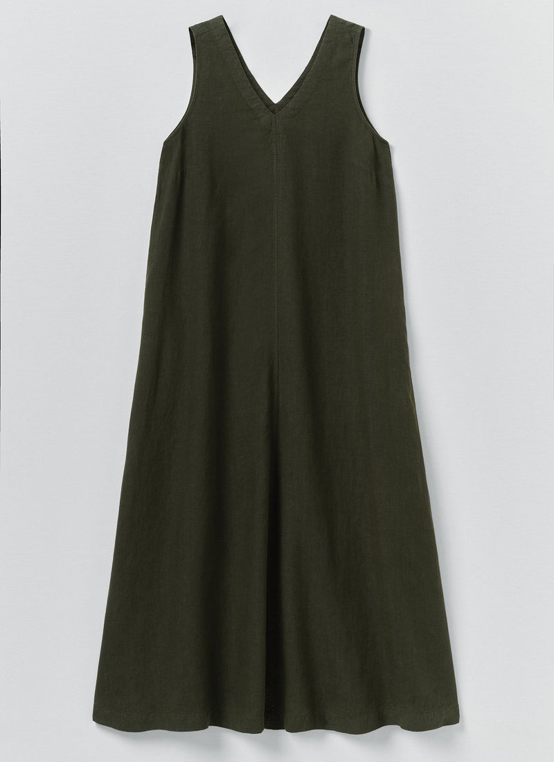 Garment Dyed Linen Sleeveless Dress | Dark Olive