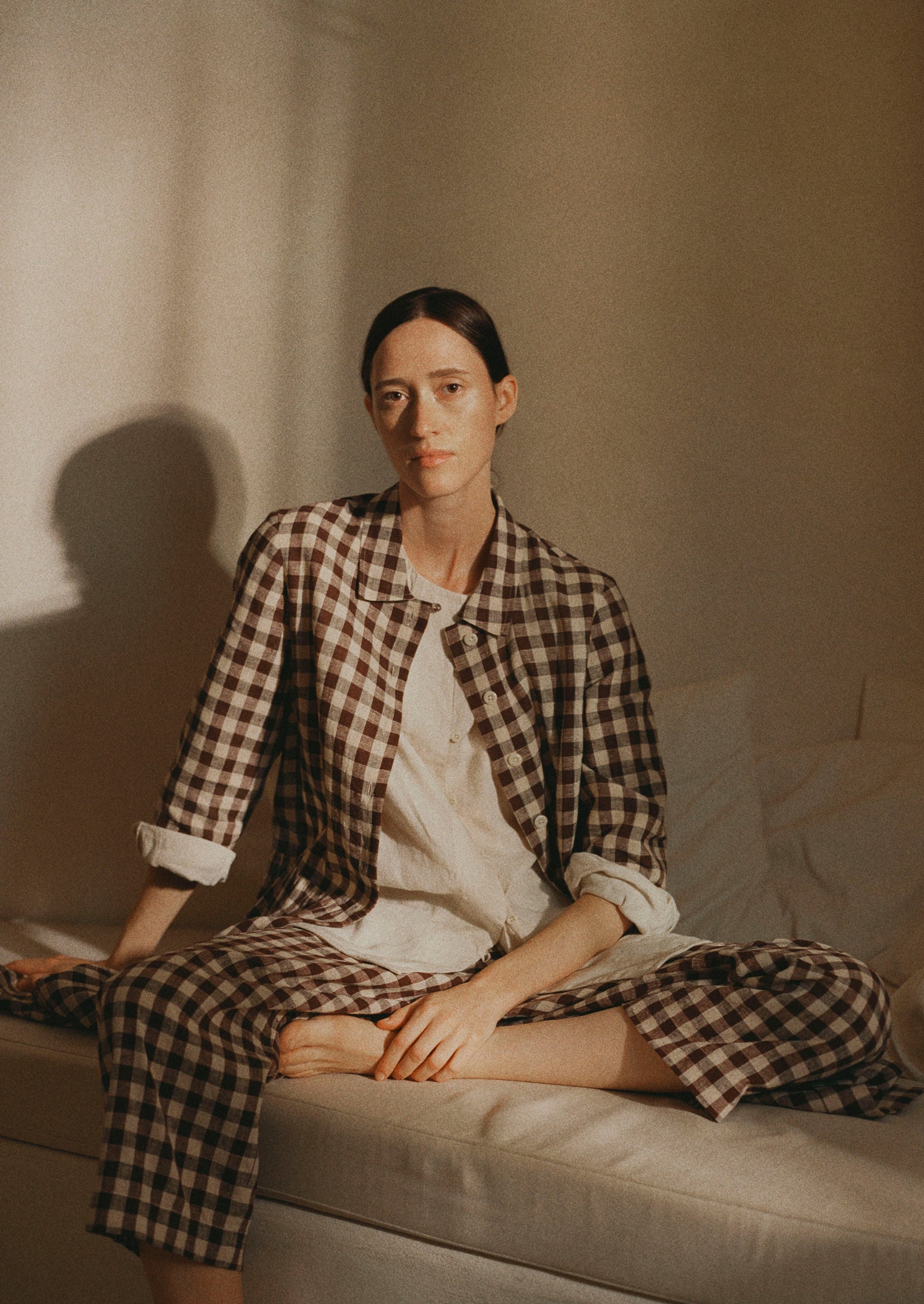 Check Linen Cotton Shirt Dress | Dark Chocolate/Ecru | TOAST