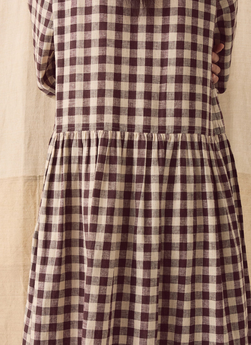 Check Linen Cotton Shirt Dress | Dark Chocolate/Ecru