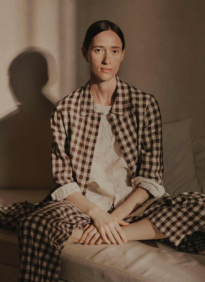 Check Linen Cotton Shirt Dress | Dark Chocolate/Ecru