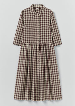 Check Linen Cotton Shirt Dress | Dark Chocolate/Ecru | TOAST