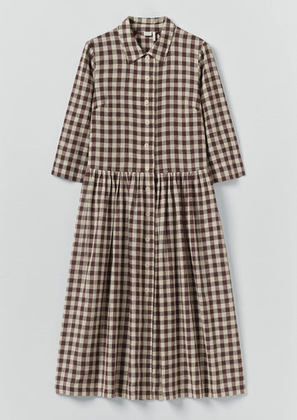 Check Linen Cotton Shirt Dress