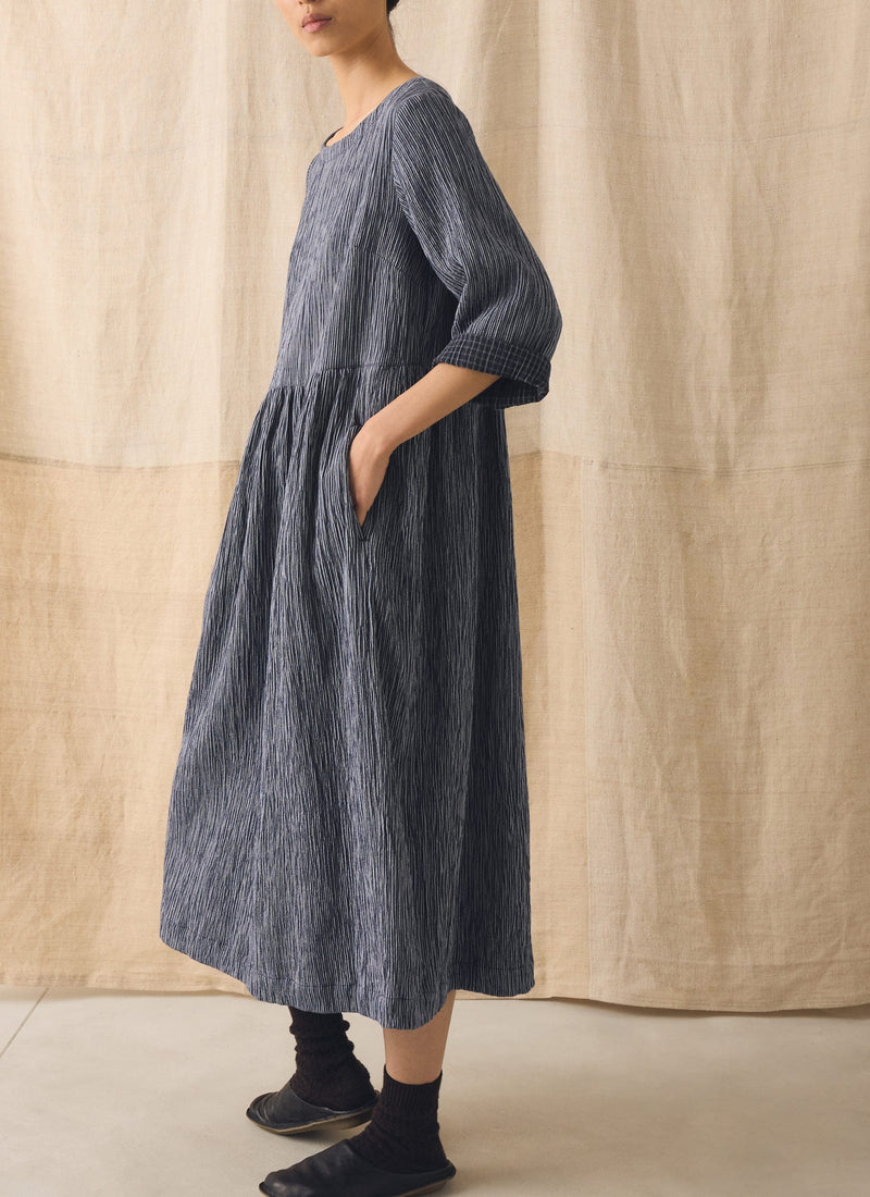 Freya Crinkle Cotton Dress | Dark Blue/White Freya Crinkle Cotton Dress | Dark Blue/White