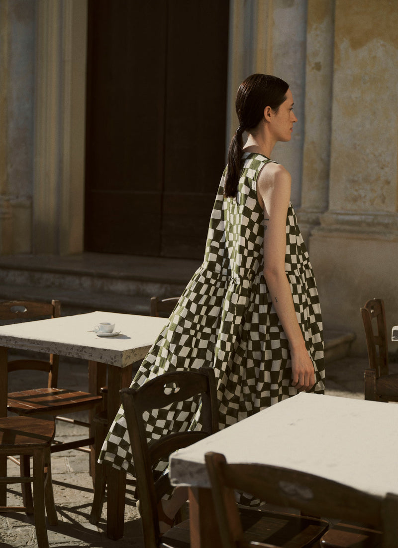 Block Print Warp Check Sleeveless Dress