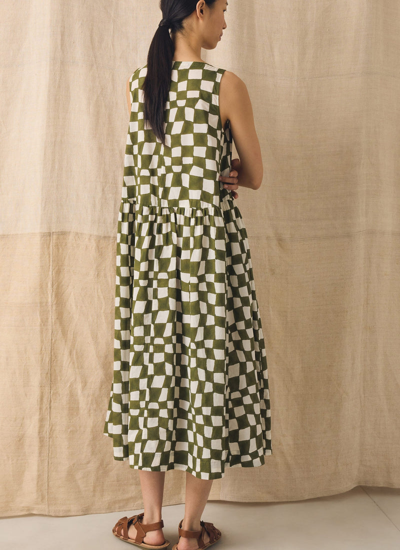 Block Print Warp Check Sleeveless Dress