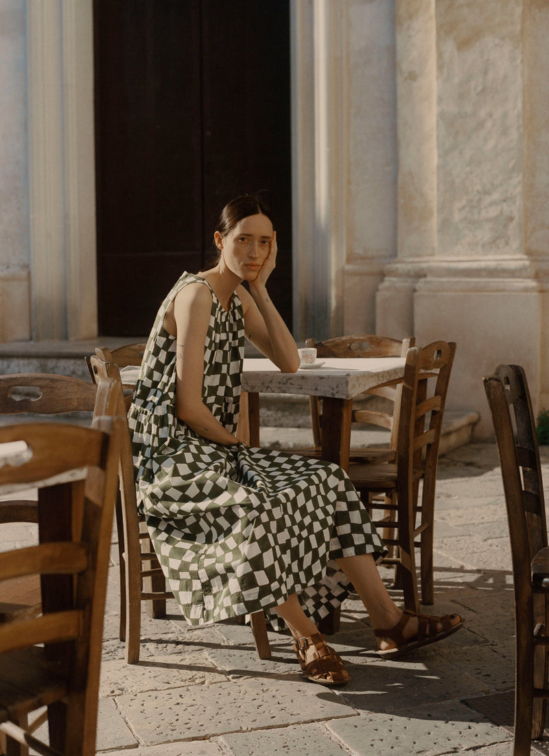 block print linen dress Block Print Warp Check Sleeveless Dress