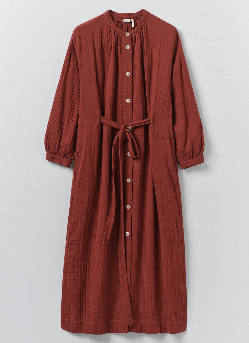 Gathered Crinkle Cotton Gauze Dress | Tomato Red