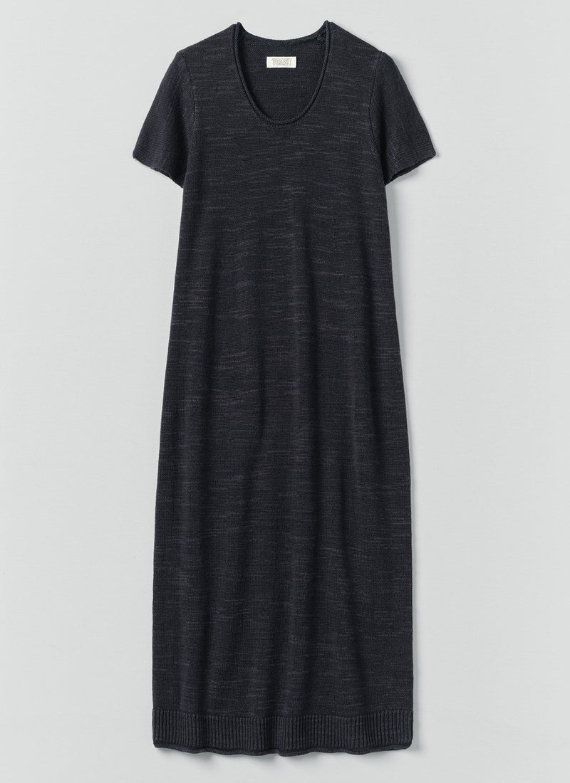 Knitted Linen Cotton T Shirt Dress | Dark Navy