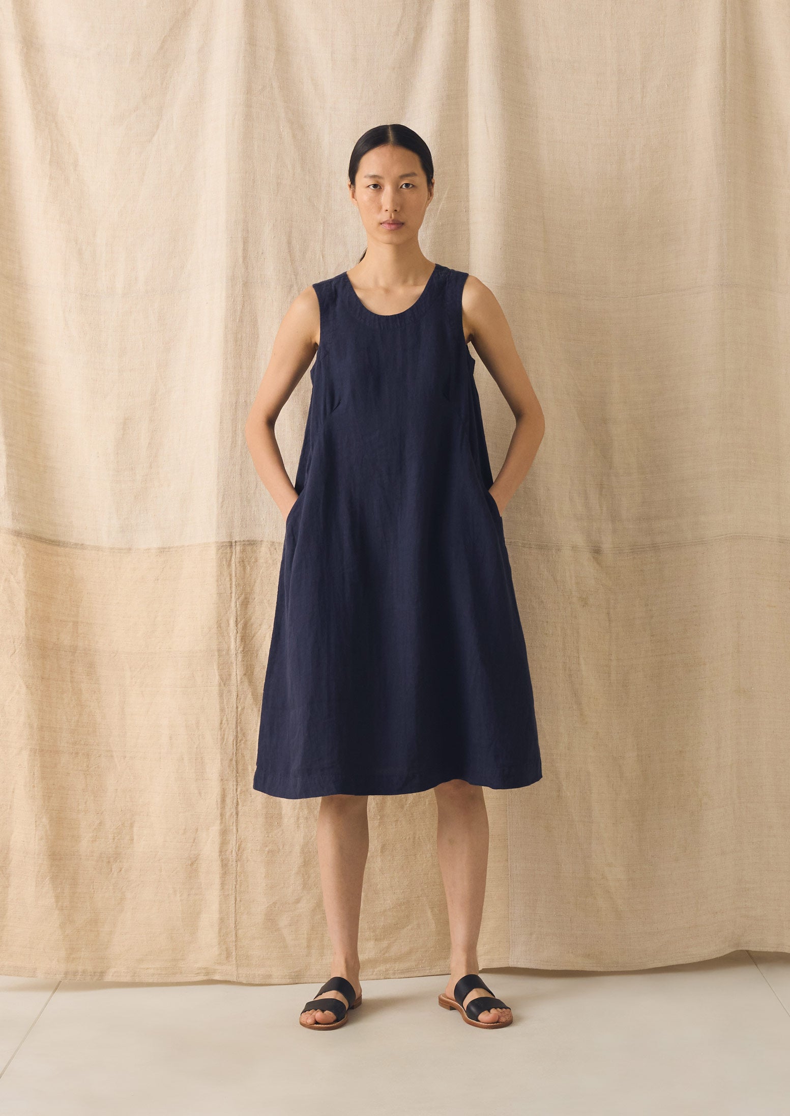 Garment Dyed Linen Shift Dress | Blueberry | TOAST