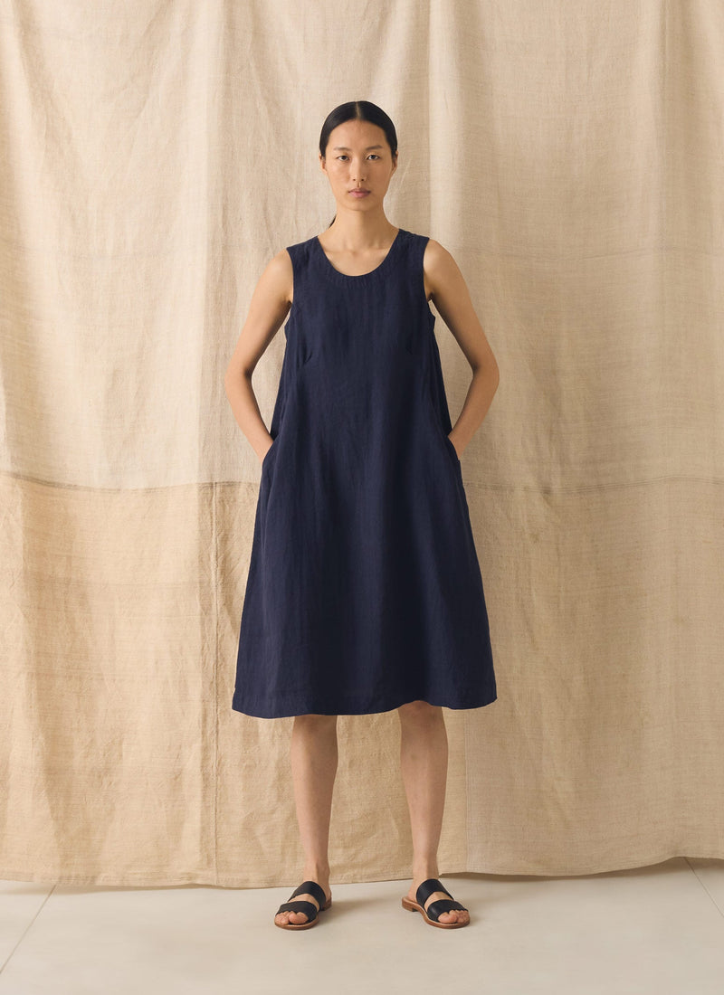 Garment Dyed Linen Shift Dress | Blueberry