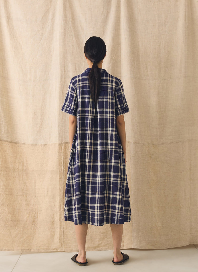 Check Linen Cotton Swing Dress