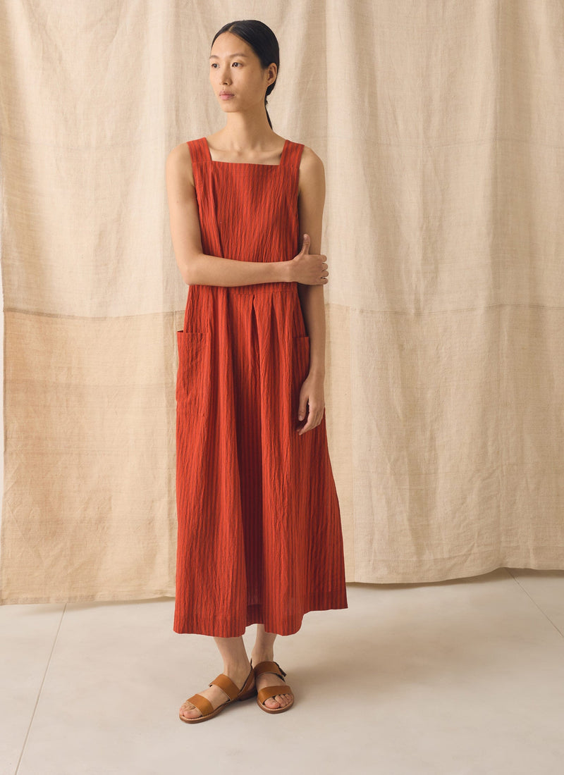 Tablier Stripe Cotton Pinafore Dress | Tomato