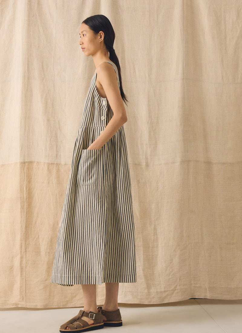 Tablier Stripe Cotton Pinafore Dress | Workshop Blue
