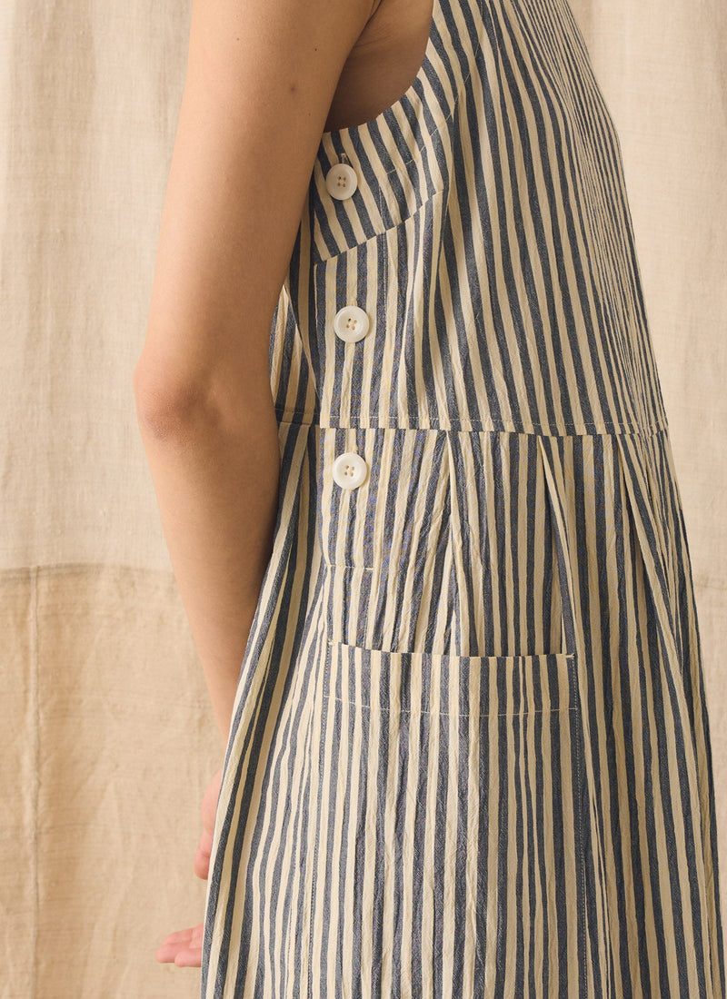 Tablier Stripe Cotton Pinafore Dress | Workshop Blue