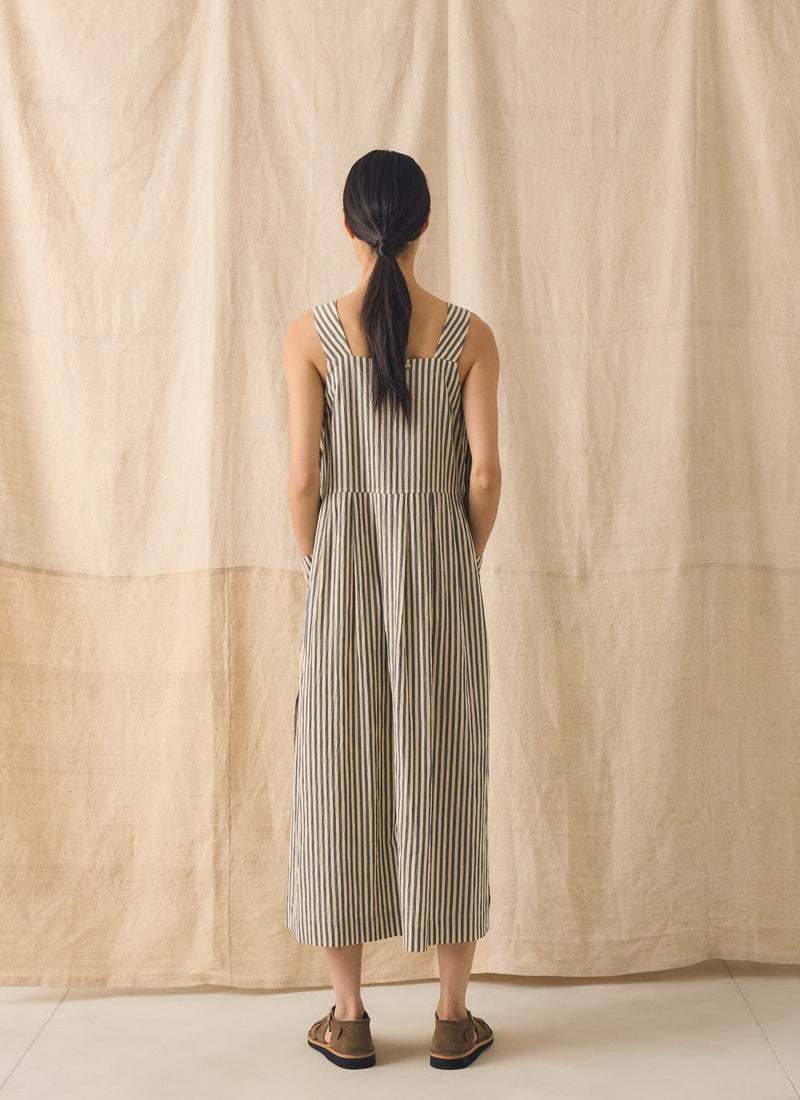 Tablier Stripe Cotton Pinafore Dress | Workshop Blue