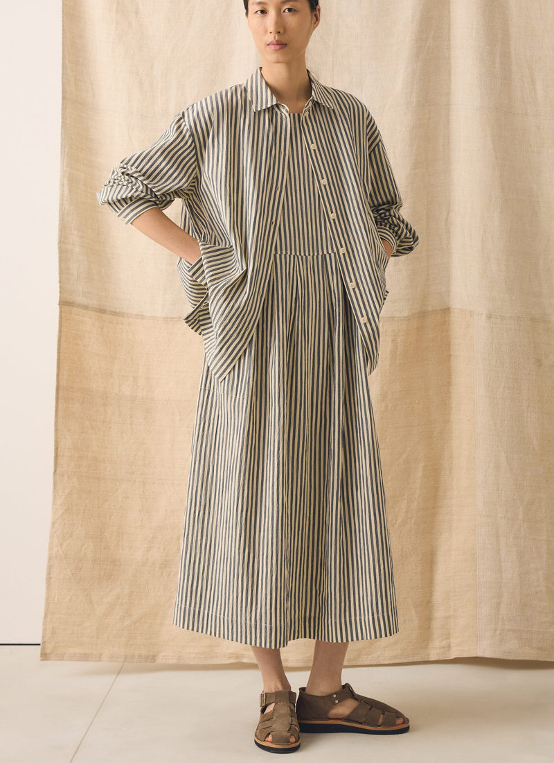Tablier Stripe Cotton Pinafore Dress | Workshop Blue