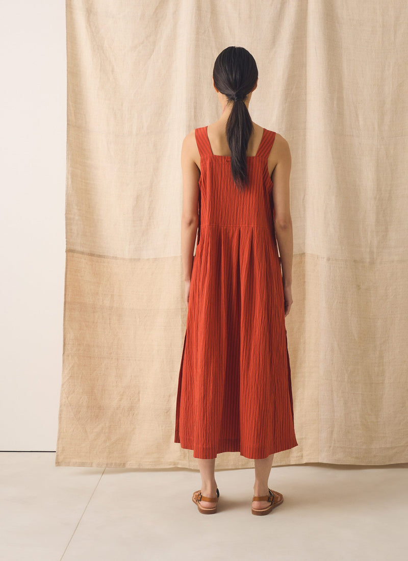 Tablier Stripe Cotton Pinafore Dress | Tomato