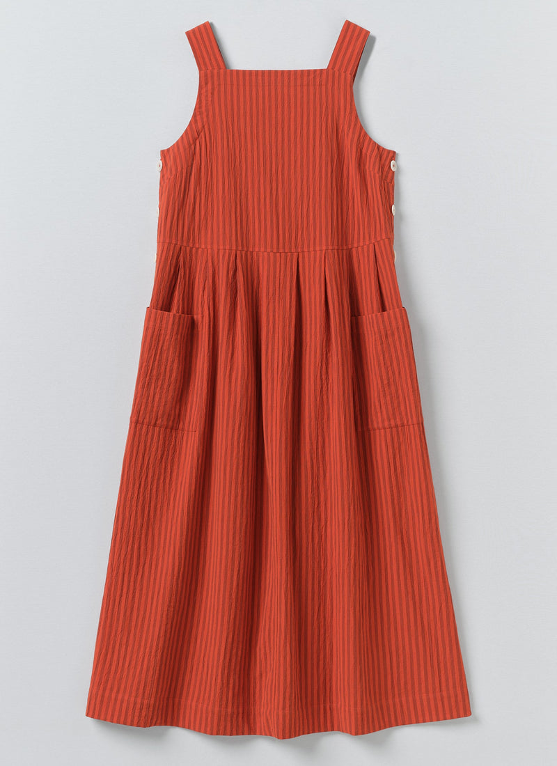 Tablier Stripe Cotton Pinafore Dress | Tomato