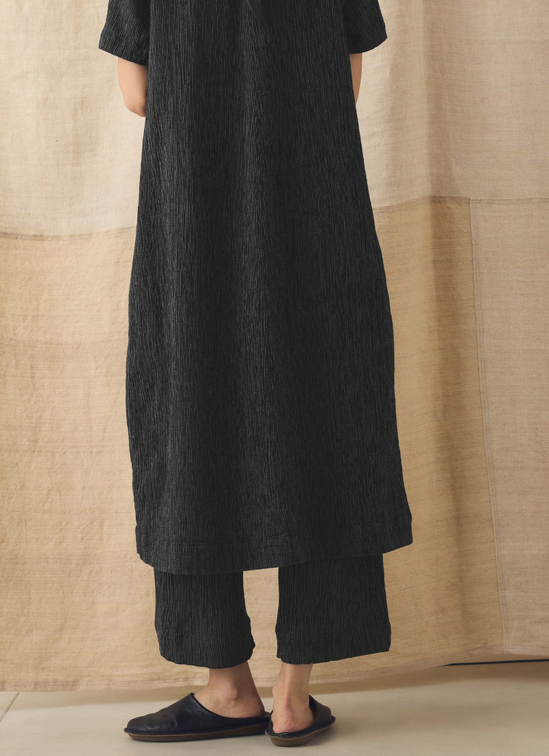 toast crinkle cotton dress Stripe Crinkled Cotton V Neck Dress | Midnight Blue