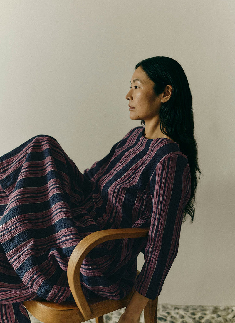 Freya Stripe Crinkle Cotton Dress | Midnight/Rose