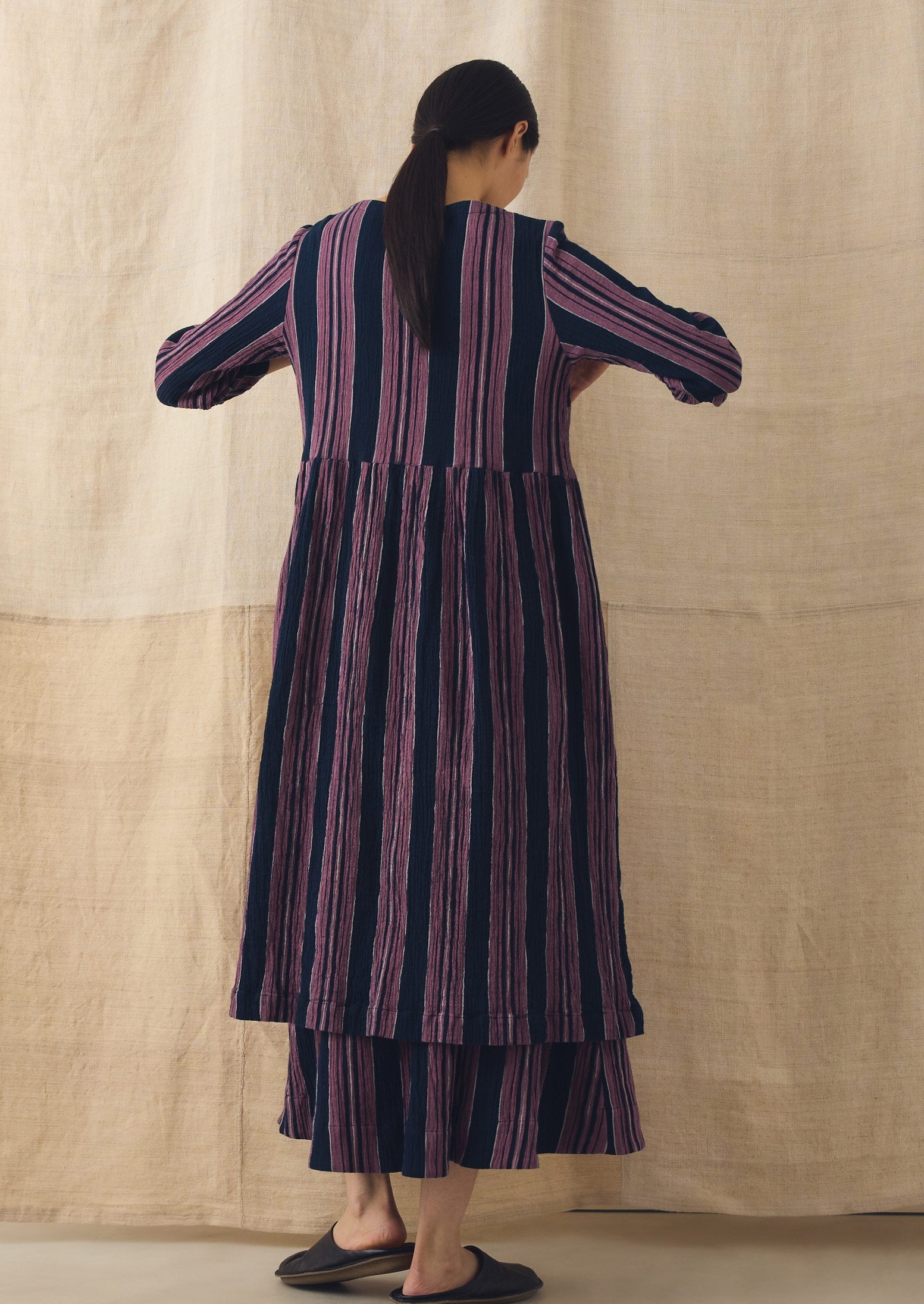 Freya Stripe Crinkle Cotton Dress | Midnight/Rose | TOAST