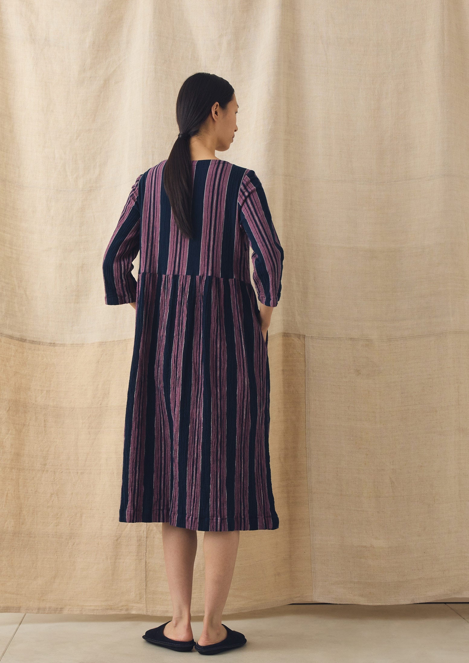 Freya Stripe Crinkle Cotton Dress | Midnight/Rose | TOAST