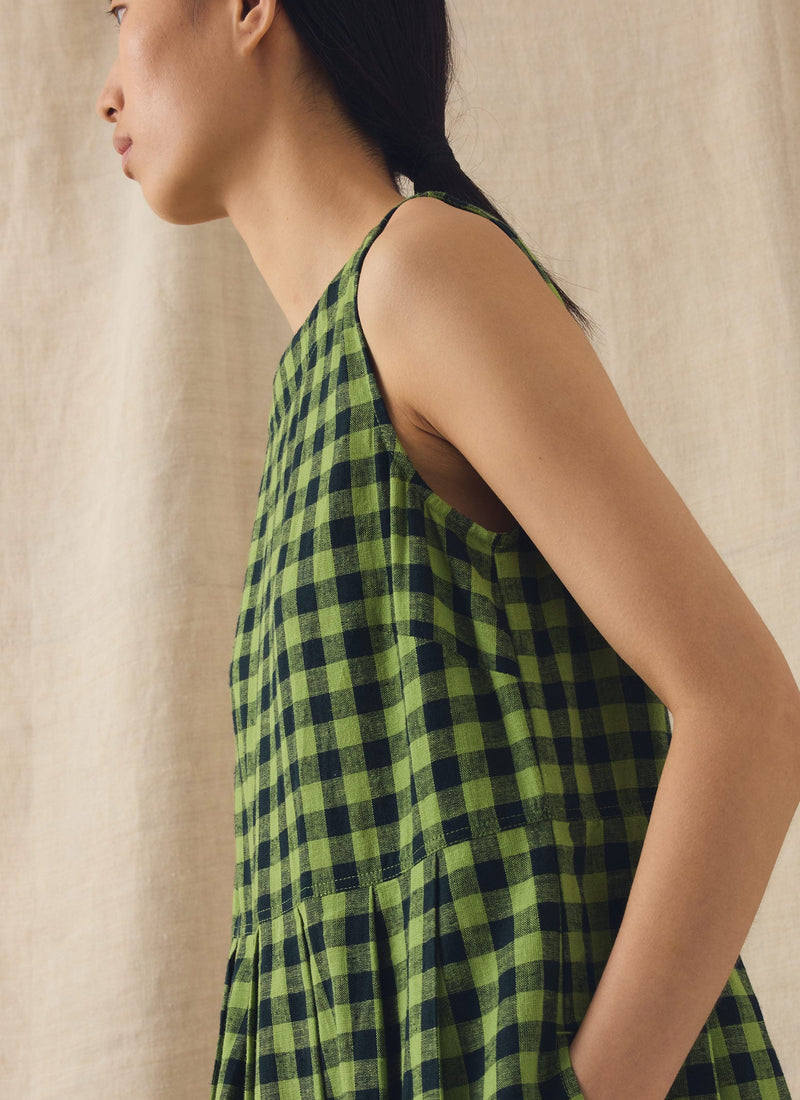 gingham linen dress 100% European Fit & Flare Midi in Classic Mini THIERRY COLSON Rachel gingham linen