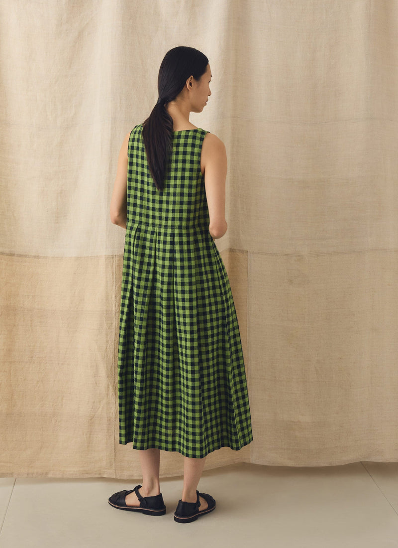 Aila Linen Cotton Gingham Check Dress