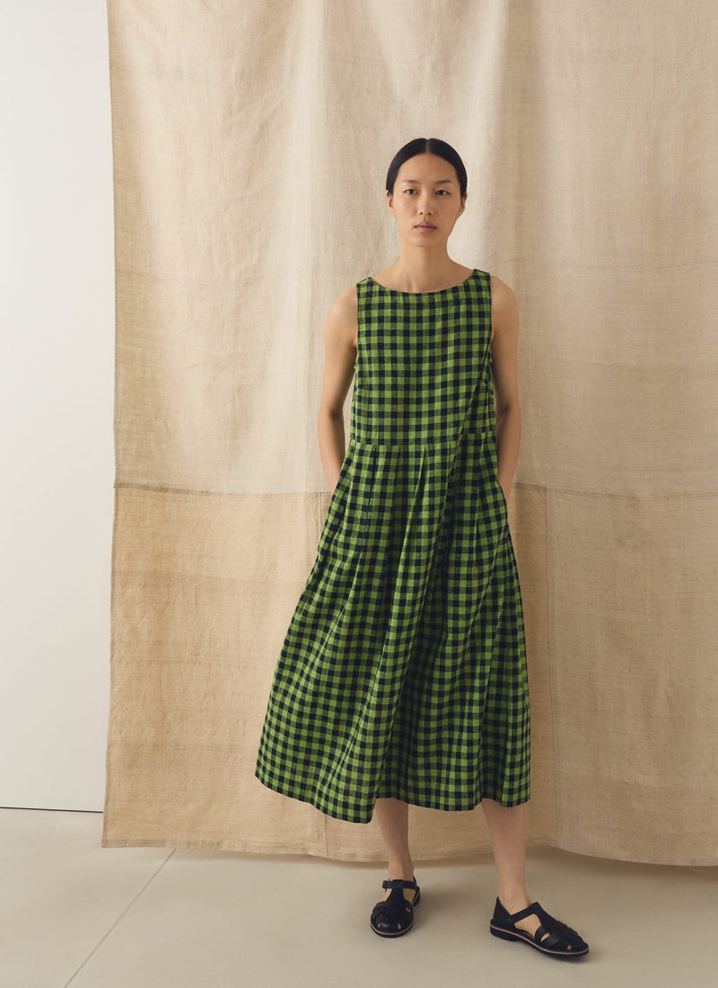 Aila Linen Cotton Gingham Check Dress