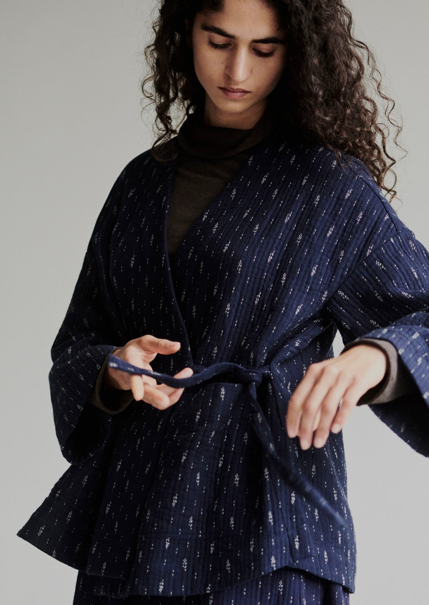 Dobby Cotton Lounge Jacket | Indigo Blue