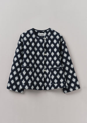 Crosshatch Ikat Quilted Cotton Jacket | Indigo Blue