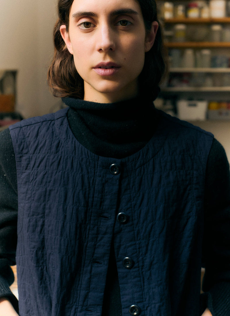 Quilted Cotton Sleeveless Jacket | Indigo Blue