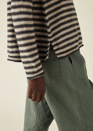 Stripe Alpaca Wool Sweater | Ecru/Charcoal