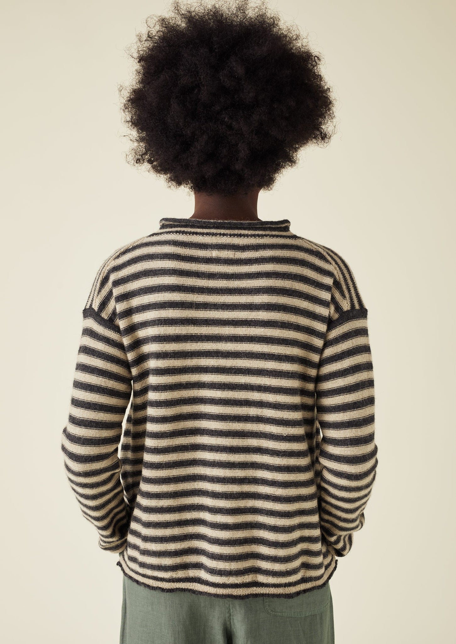 Stripe Alpaca Wool Sweater | Ecru/Charcoal