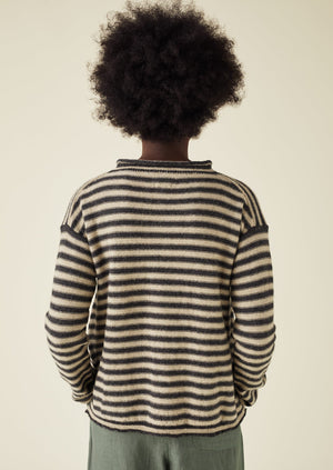 Stripe Alpaca Wool Sweater | Ecru/Charcoal