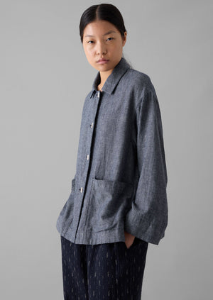 Cotton Linen Twill Shirt | Indigo Blue