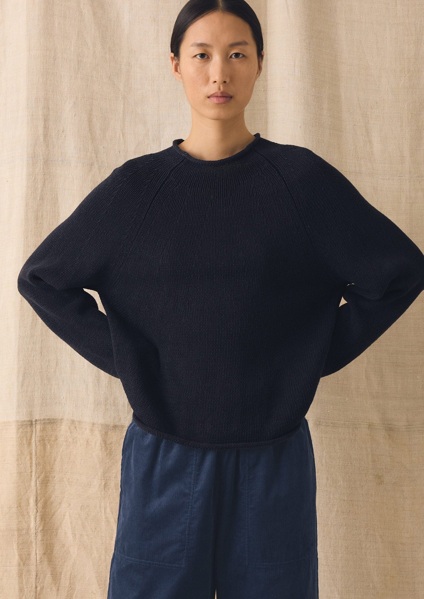 Organic Cotton Linen Easy Sweater | Dark Navy | TOAST