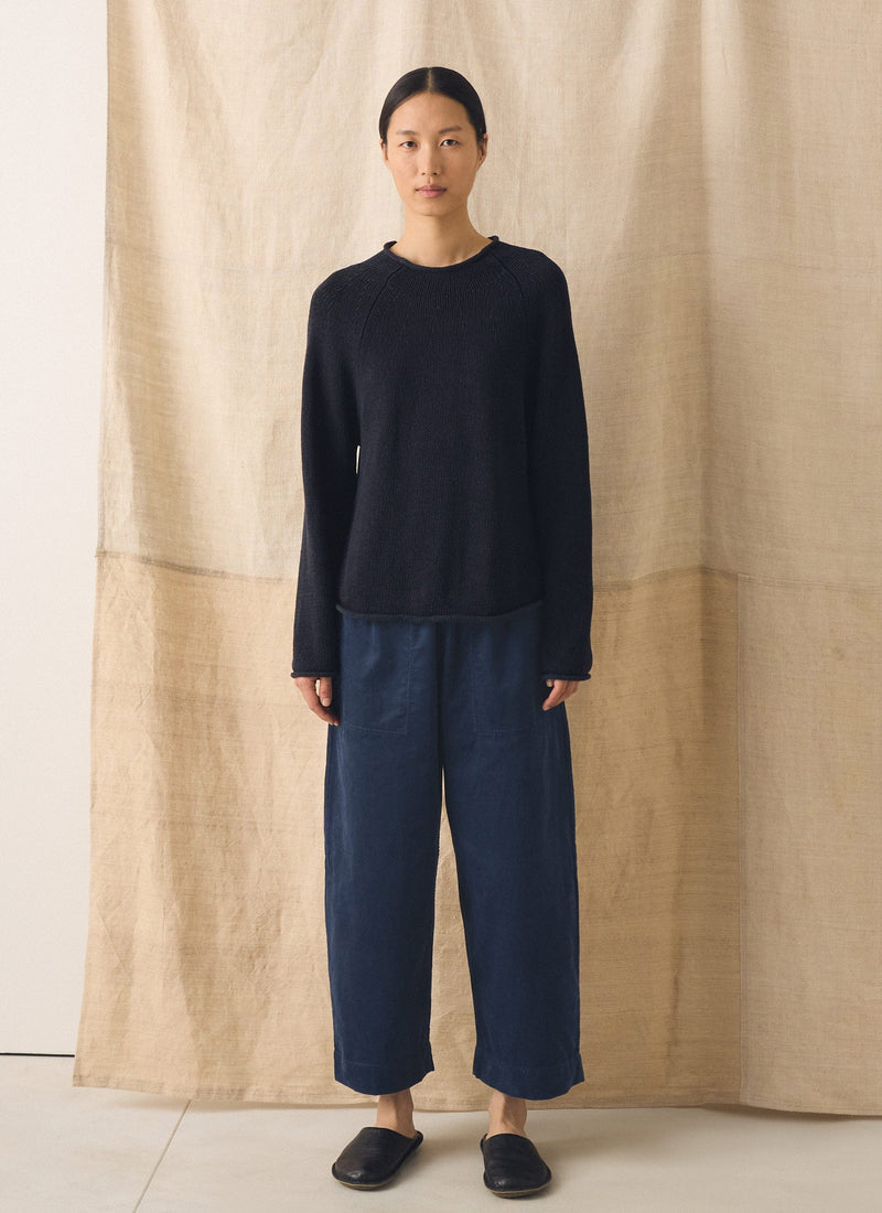 Organic Cotton Linen Easy Sweater | Dark Navy