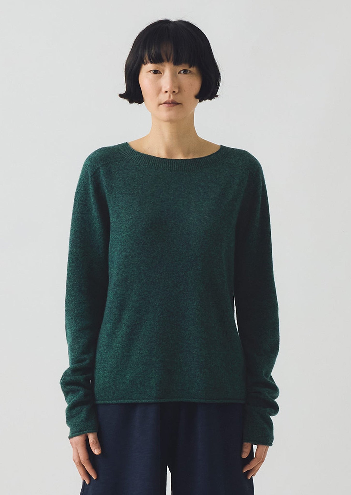 Wool Cashmere Neat Sweater | Forest Marl