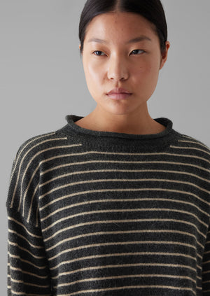 Stripe Alpaca Wool Sweater | Charcoal/Oatmeal