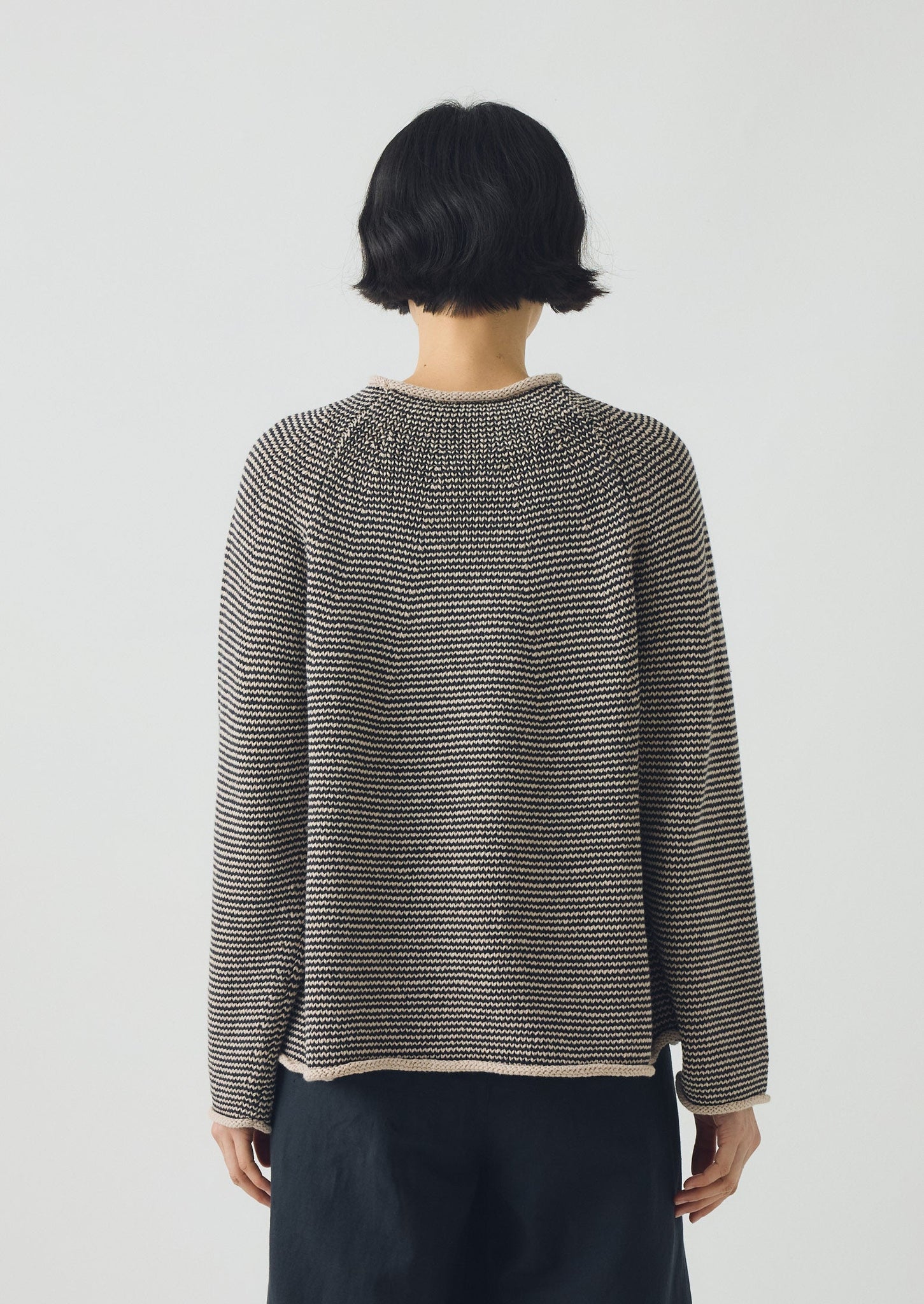 Stripe Linen Cotton Sweater | Navy/Putty