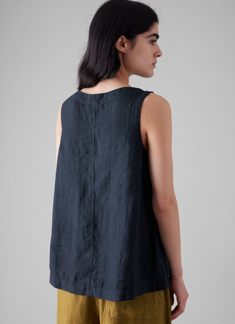 Garment Dyed Linen V-Neck Tank | Midnight