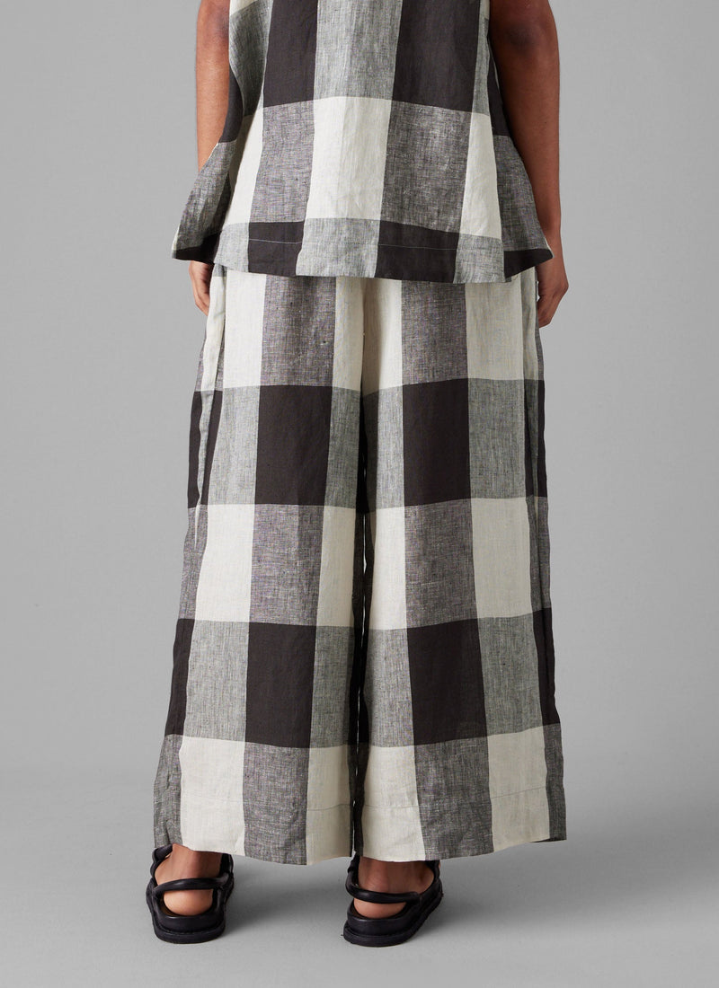 Macro Gingham Lightweight Linen Pants | Ecru/Charcoal