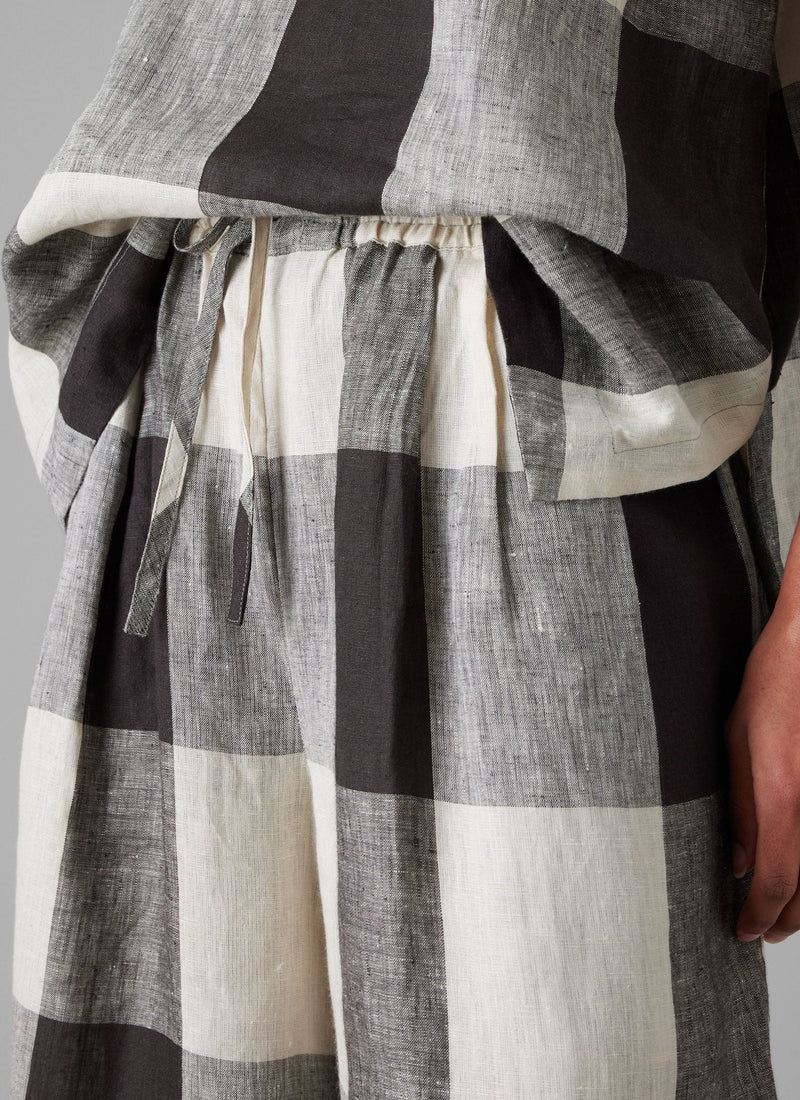 Macro Gingham Lightweight Linen Pants | Ecru/Charcoal
