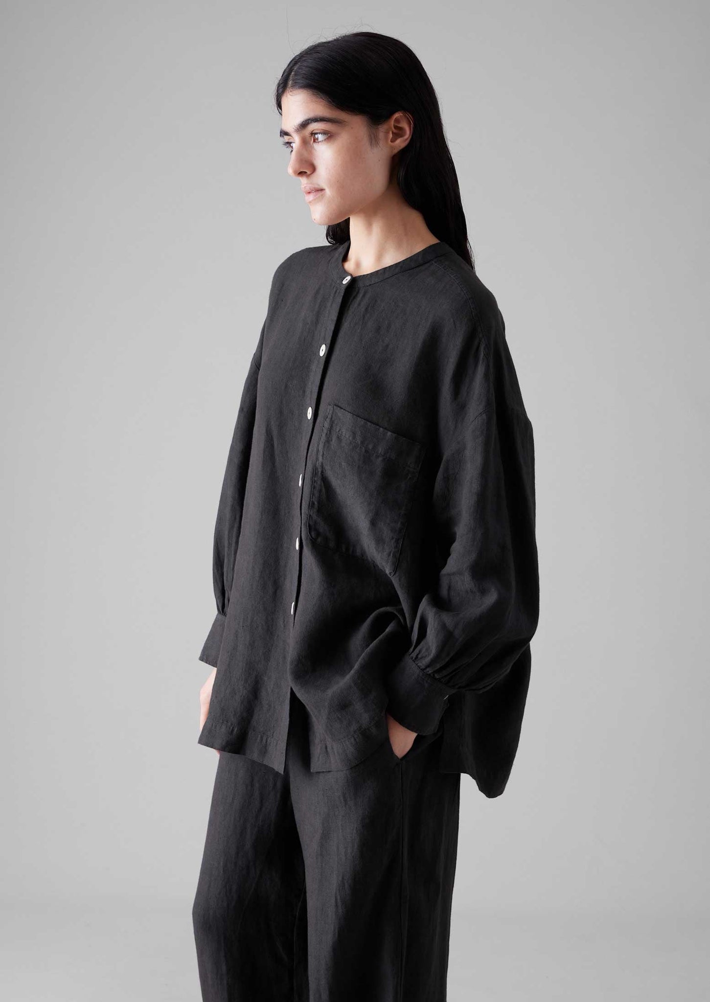 Garment Dyed Linen Oversized Shirt | Black Pepper