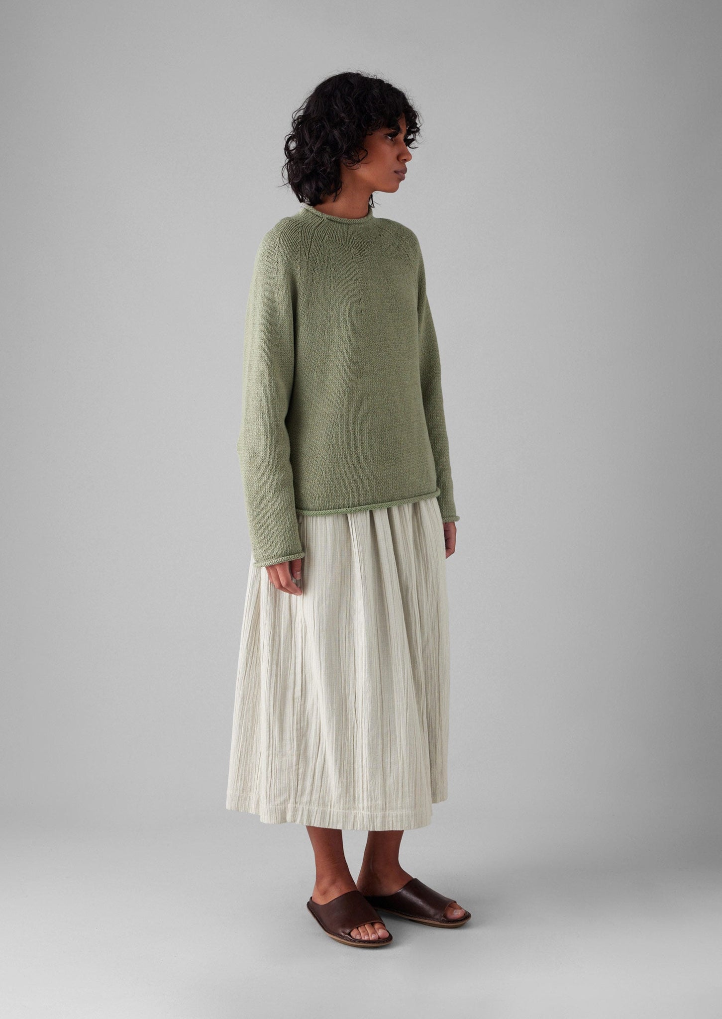 Organic Cotton Linen Easy Sweater | Sage