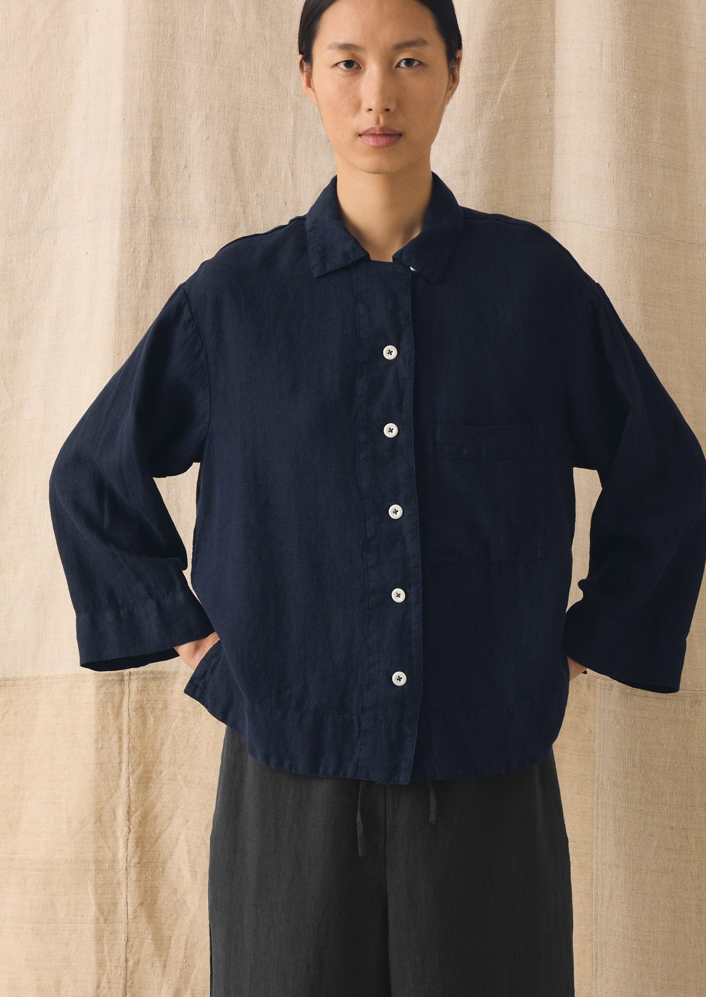 Garment Dyed Linen Shirt | Midnight | TOAST